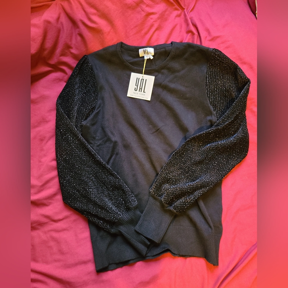 YAL NY ladies sweater with sparkly sleeves, nwt